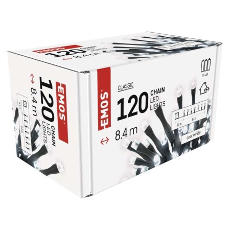 CATENA LUMINOSA 120 LED LUCE FREDDA 8,4MT A BATTERIE C/TIMER ESTERNO D4FC03