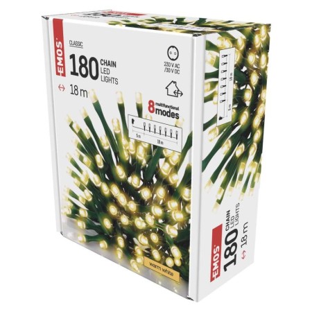 CATENA LUMINOSA 180 LED LUCE CALDA 18MT 8 GIOCHI DI LUCE INTERNO ESTERNO D4AW07