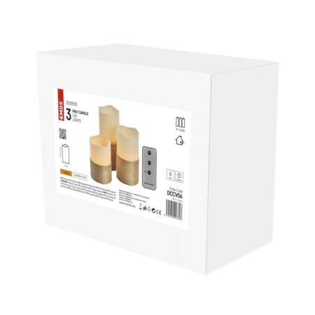 SET 3 CANDELE LED FINTA CERA AVVOLTE CON CORDINO E TELEC. A BATTERIE DCCV06