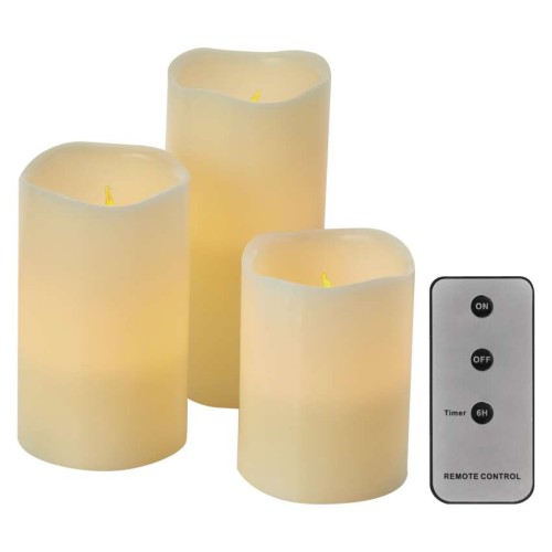 SET 3 CANDELE LED FINTA CERA A BATTERIE CON TELEC.  DCCV07
