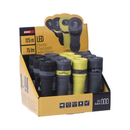 Espositore 12pz Torce LED - 75 lm, Focus, Resistenti | EMOS P4703