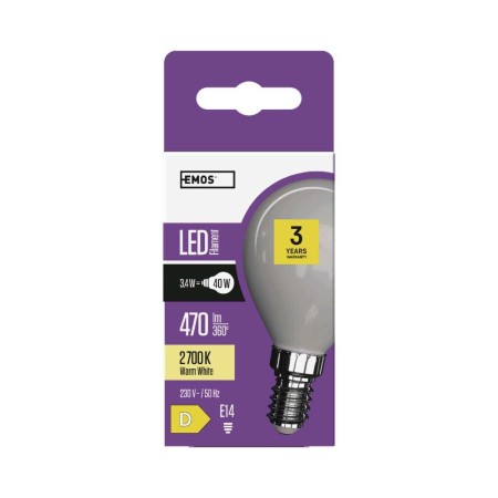 Lampadina LED Filamento E14 3.4W (40W) 470lm 2700K Sfera Opale | EMOS ZF7220