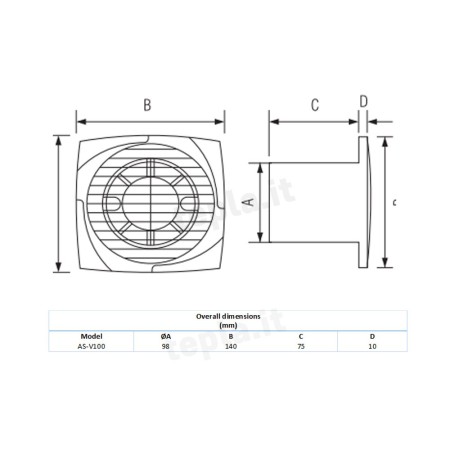 Aspiratore da Parete Slim Ø 100mm con Valvola Anti-Retroflusso AS-100V | Elmark 500119