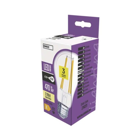 Lampadina LED filamento E27 4W (40W) 2700K 470LM goccia chiara Emos Z74221