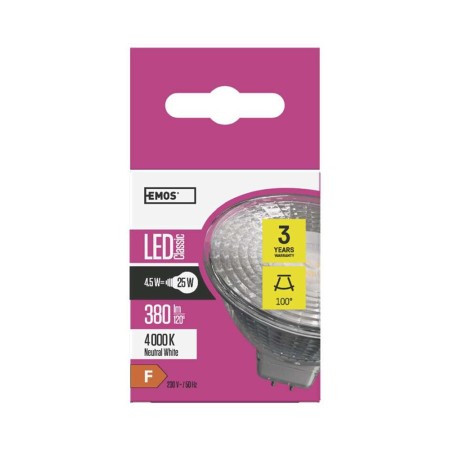 Lampadina LED Dicroica MR16 4,5W (31W) 4000k - 3 Anni Garanzia | EMOS ZQ8434