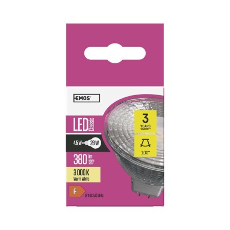 Lampadina LED Dicroica MR16 4,5W (31W) 3000k - 3 Anni Garanzia | EMOS ZQ8433