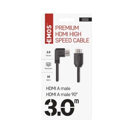 Cavo HDMI 2.0 4K UHD 18 Gbit/s 3m con Connettore 90° - Qualità Superiore | Emos S10310