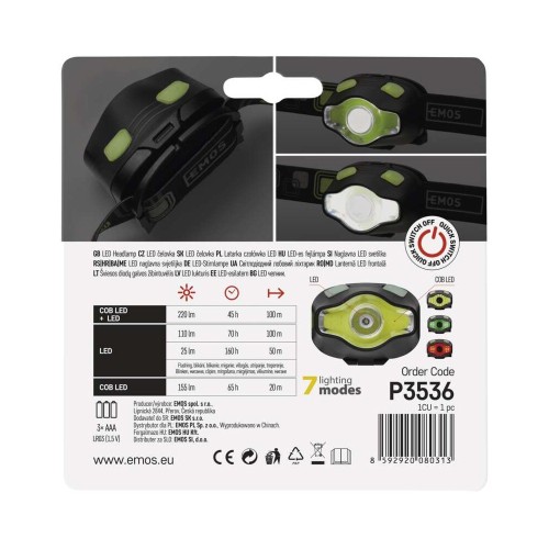 Lampada Frontale EMOS P3536 - 220lm,... Lampada Frontale EMOS P3536 - 220lm,...