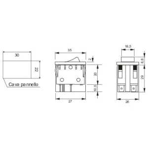 Interruttore a bilanciere luminoso rosso grande 15A 250V 26x35mm Faston 6.3mm 34.44713 2