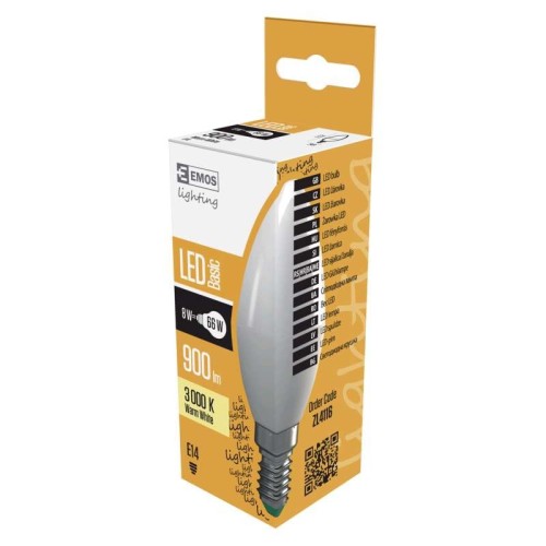 LAMPADINA LED OLIVA 8W (66W) E14 900LM 3000K EMOS ZL4116