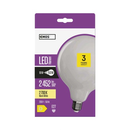 Globo filamento LED G125 18W (150W) 2700K vetro opale |  Emos ZF2180