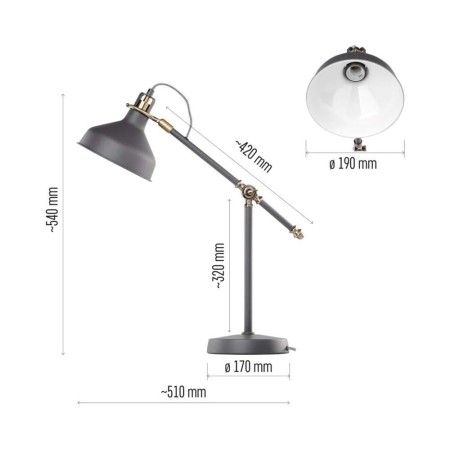 Lampada da Tavolo HARRY EMOS Grigio Scuro - E27, Braccio Regolabile, Design Elegante | Emos Z7611