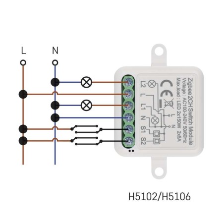 Modulo Interruttore 2 Canali L+N Gosmart IP-2102SZ ZigBee | Emos H5102