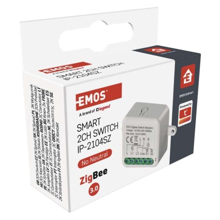 Modulo Interruttore 2 Canali L+ Gosmart IP-2104SZ ZigBee (No Neutro) | Emos H5104
