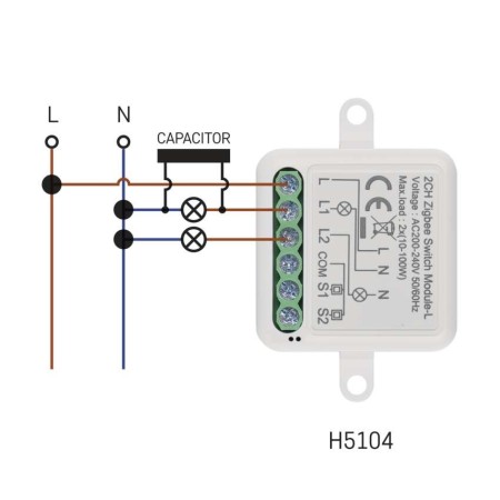 Modulo Interruttore 2 Canali L+ Gosmart IP-2104SZ ZigBee (No Neutro) | Emos H5104