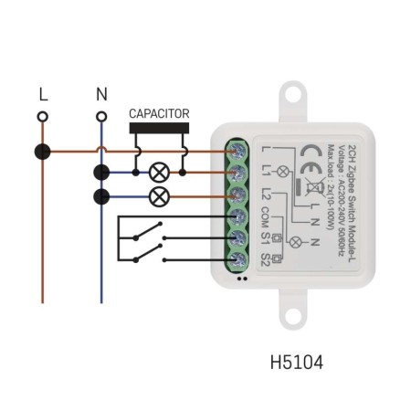 Modulo Interruttore 2 Canali L+ Gosmart IP-2104SZ ZigBee (No Neutro) | Emos H5104