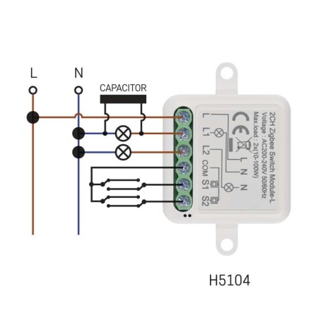 Modulo Interruttore 2 Canali L+ Gosmart IP-2104SZ ZigBee (No Neutro) | Emos H5104