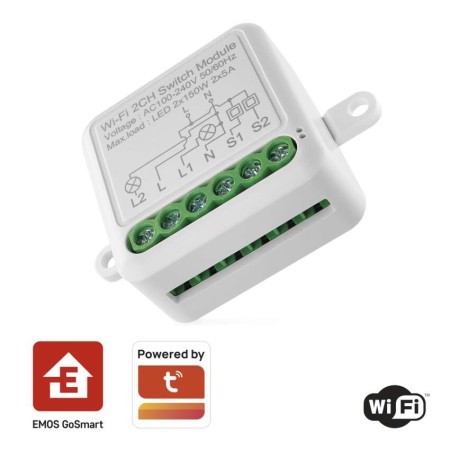Modulo Interruttore Smart Wi-Fi 2 Canali Gosmart IP-2102SW Emos H5106 - Controllo Domotico Intelligente Modulo Interruttore Smart Wi-Fi 2 Canali Gosmart IP-2102SW Emos H5106 - Controllo Domotico Intelligente