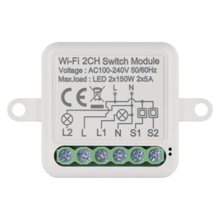 Modulo Interruttore 2 Canali Gosmart IP-2102SW Wi-Fi | Emos H5106