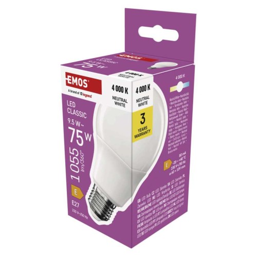 Lampadina LED Goccia E27 9.5W 4000K Luce Naturale 1055lm | EMOS ZQ5E53