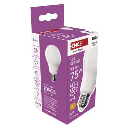 Lampadina Goccia LED E27 9.5W (75W) 1055lm 4000K Luce Naturale | EMOS ZQ5E53