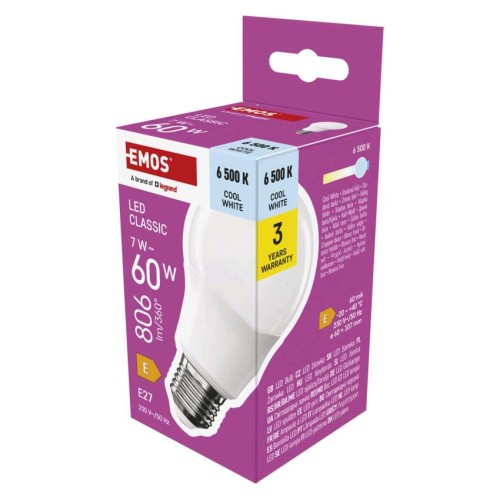 Lampadina LED E27 7W 6500K Luce Fredda 806lm | EMOS ZQ5E44