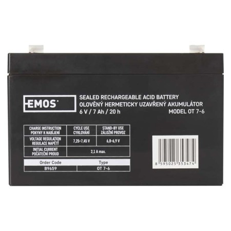 Batteria al piombo ricaricabile 6V 7AH attacco faston 4.7MM  EMOS B9659
