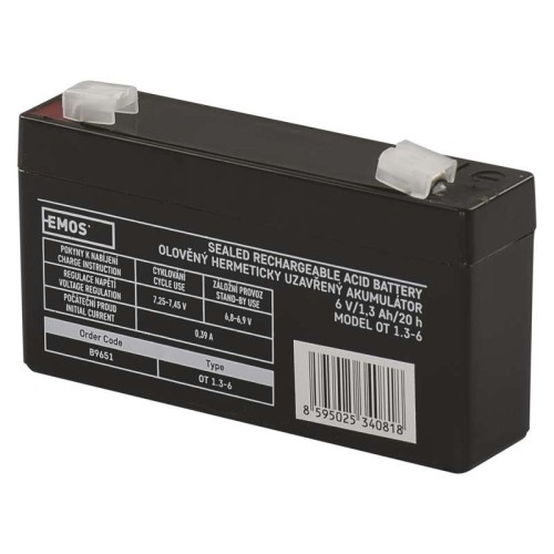 Batteria al piombo ricaricabile 6V 1.3AH attacco faston 4.7 EMOS B9651