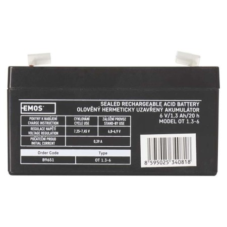 Batteria al piombo ricaricabile 6V 1.3AH attacco faston 4.7 EMOS B9651