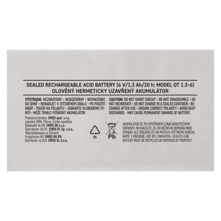 Batteria al piombo ricaricabile 6V 1.3AH attacco faston 4.7 EMOS B9651