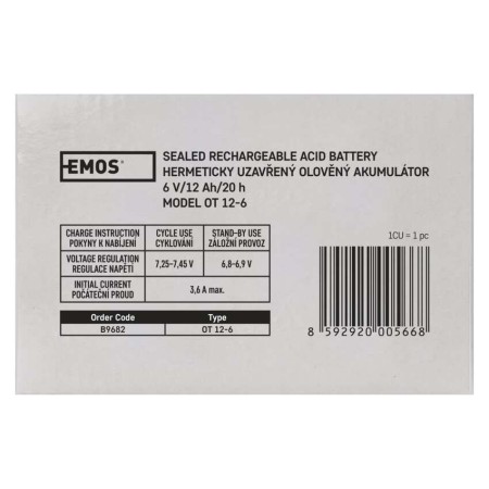 BATTERIA AL PIOMBO RICARICABILE 6V 12AH ATTACCO FASTON 4,7 EMOS B9682
