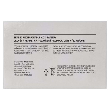 BATTERIA AL PIOMBO RICARICABILE 6V 12AH ATTACCO FASTON 4,7 EMOS B9682
