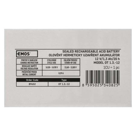 Batteria al Piombo 12V 1.3Ah Ricaricabile Faston 4.7mm | EMOS B9652