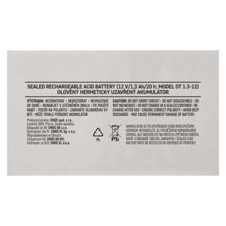 Batteria al Piombo 12V 1.3Ah Ricaricabile Faston 4.7mm | EMOS B9652