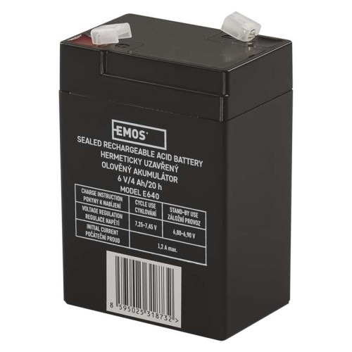 Batteria al Piombo 6V 4Ah EMOS B9641 con Faston 4.7mm per Lampade e Giocattoli