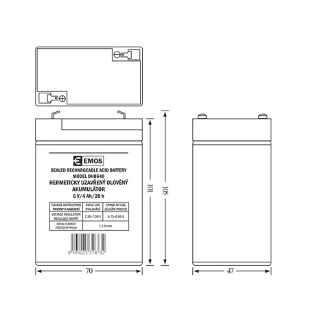 Dimension della i batteria Piombo 6V 4Ah Ricaricabile Faston 4.7mm Dimension della i batteria Piombo 6V 4Ah Ricaricabile Faston 4.7mm