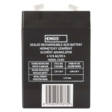 Batteria Piombo 6V 4Ah Ricaricabile Faston 4.7mm per Lampade e Giochi | EMOS B9641