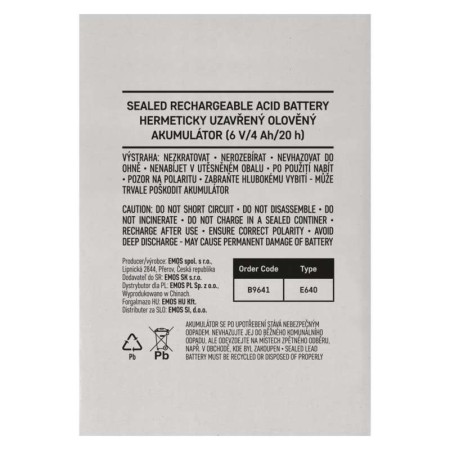 Batteria Piombo 6V 4Ah Ricaricabile Faston 4.7mm per Lampade e Giochi | EMOS B9641