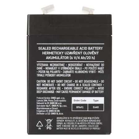 Batteria Piombo 6V 4Ah Ricaricabile Faston 4.7mm per Lampade e Giochi | EMOS B9641