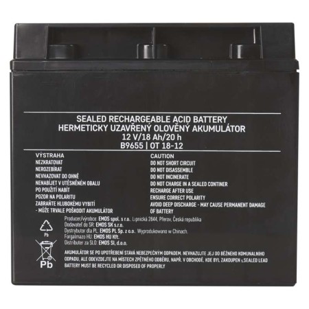 Batteria Piombo 12V 18Ah per Trattorini Rasaerba UPS Allarmi con Bulloni | EMOS B9655