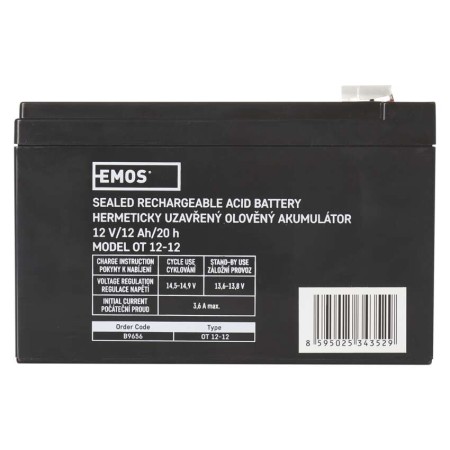 Batteria al Piombo Ricaricabile 12V 12AH Attacco Faston 6.3 | EMOS B9656