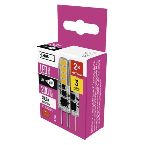 Set 2 Lampadine LED G4 1.9W (20W) 4000K Bianco Neutro | Emos Zq8621.2