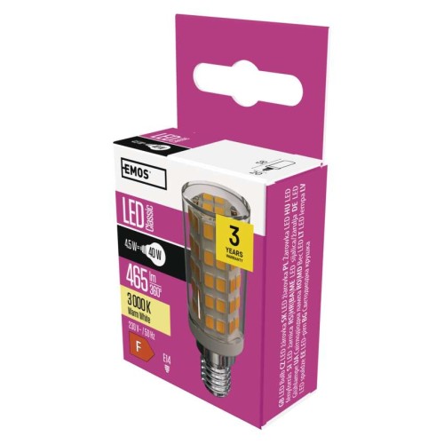 Lampadina LED E14 Tubolare 4.5W 3000K - Sostituisce 40W: Efficienza e Stile Emos ZQ9140