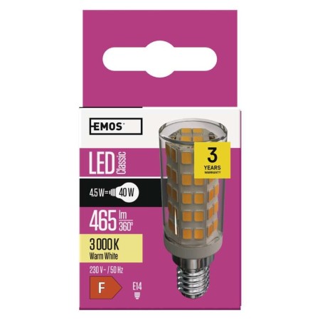Lampadina LED E14 Tubolare 4.5W 3000K - Sostituisce 40W: Efficienza e Stile | Emos ZQ9140