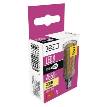 Lampadina LED E14 Tubolare 4.5W 3000K - Sostituisce 40W: Efficienza e Stile | Emos ZQ9140