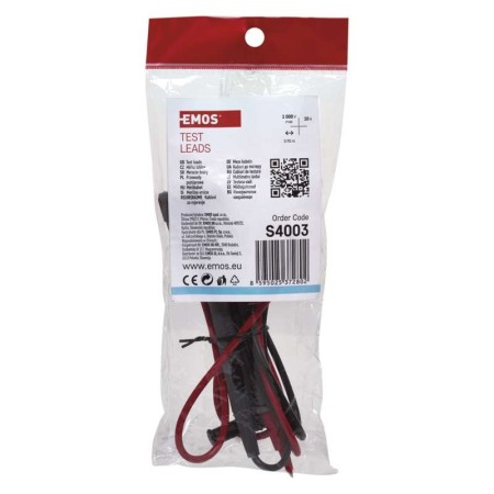 CAVI ISOLATI PER TESTER ROSSO NERO 10A, 1KV, CAT III LUNGHI 95CM EMOS S4003