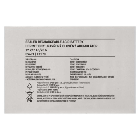 Batteria Piombo 12V 7Ah Ricaricabile con Faston 4.7mm per UPS Allarmi | EMOS B9691