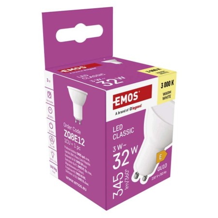 Faretto LED GU10 3W 3000K (35W) 345lm Luce Calda 3 Anni Garanzia | EMOS ZQ8E12