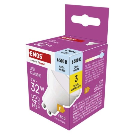 Faretto LED GU10 3W Emos: luce fredda, efficienza e 30.000 ore di durata. Faretto LED GU10 3W Emos: luce fredda, efficienza e 30.000 ore di durata.