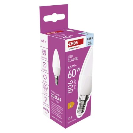 Lampadina LED Oliva E14 6.5W (60W) 806lm 6500K Luce Fredda | Emos ZQ3E44